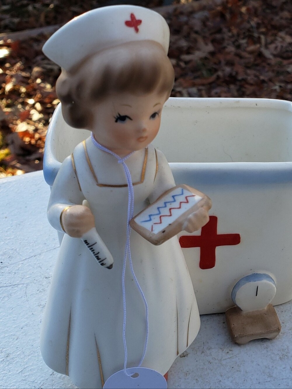 White Nurse Figurine Planter with Red Cross Detail Napco Japan Vintage